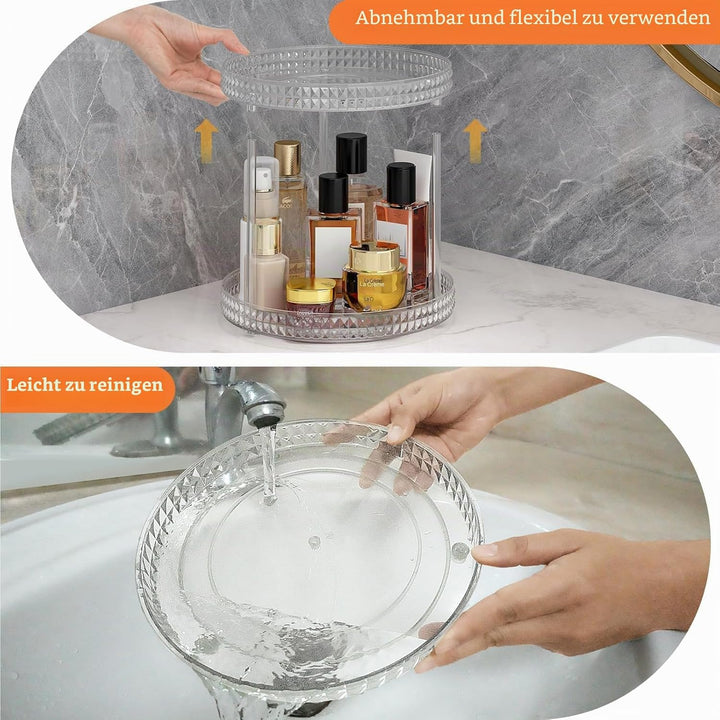 ROWNYEON Make up Organizer, Kosmetik Organizer 360° Drehbar Hautpflege 2 Lagen Skincare Parfüm Badez