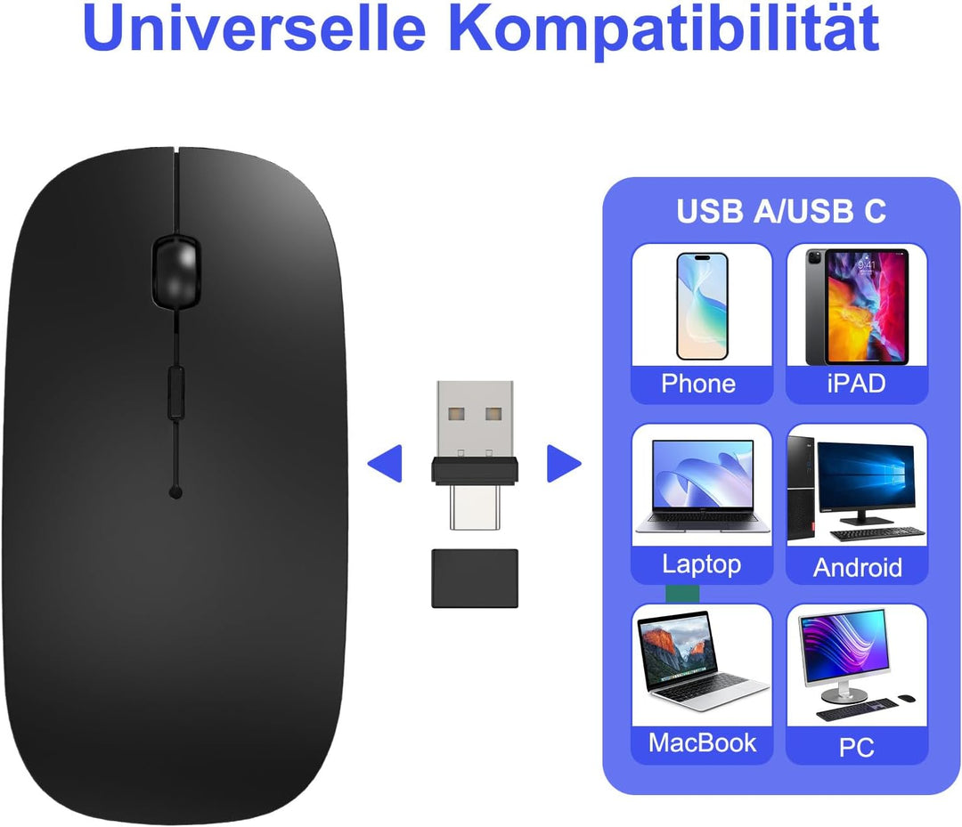Azmall Kabellose Bluetooth Maus für iPad Pro/MacBook/Laptop/PC/Computer, Wiederaufladbare Maus Kabel