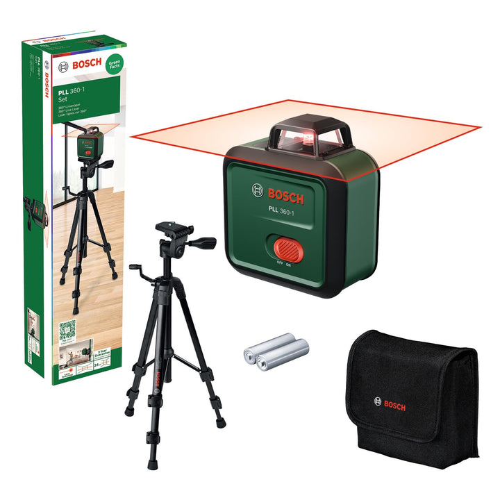 Bosch Linienlaser PLL 360-1 mit Stativ TT 120 (selbstnivellierender 360°-Linienlaser, ±0,4 mm/m Gena