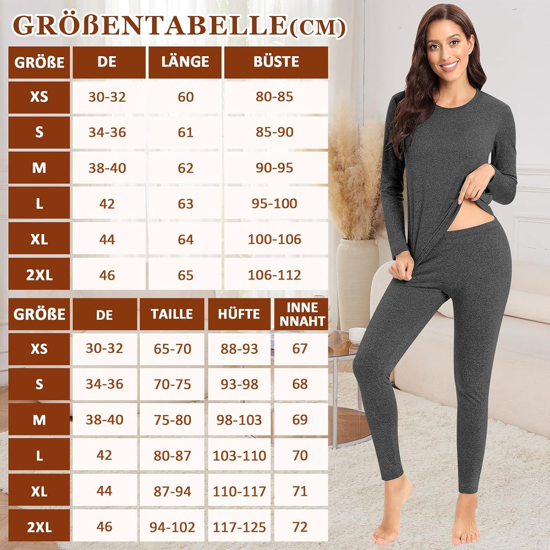 Damen Thermo Unterwäsche für Winter Atmungsaktiv Flexibel, XS Dunkelgrau