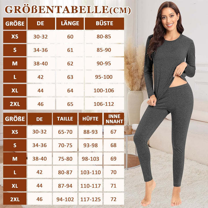 Damen Thermo Unterwäsche für Winter Atmungsaktiv Flexibel, XS Dunkelgrau
