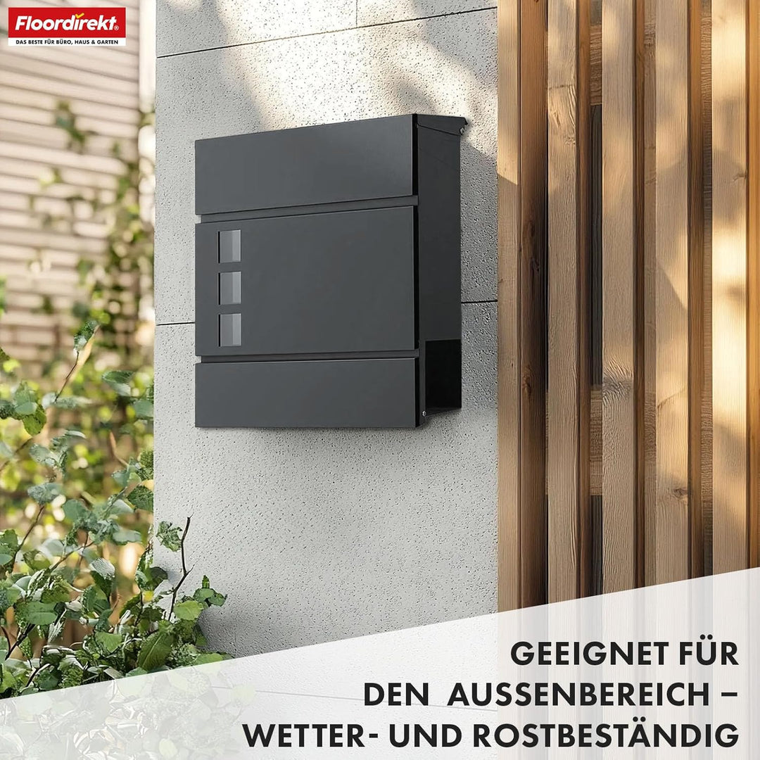 Floordirekt Moderner Briefkasten, mit Zeitungshalter, Deckel, abschliessbar mit Sichtfenstern und Ze