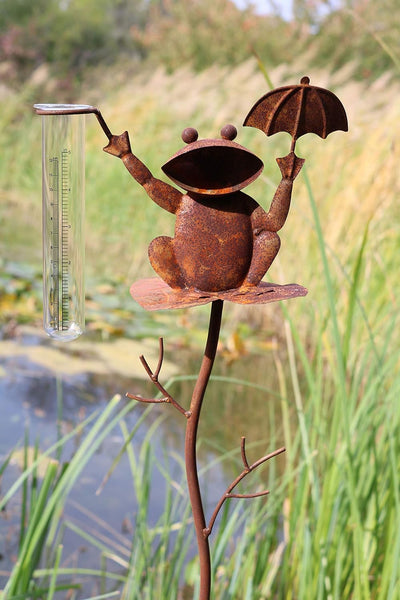 AmaCasa Regenmesser Litermesser Frosch aus Metall | Niederschlagsmesser für Haus & Garten | inklusiv