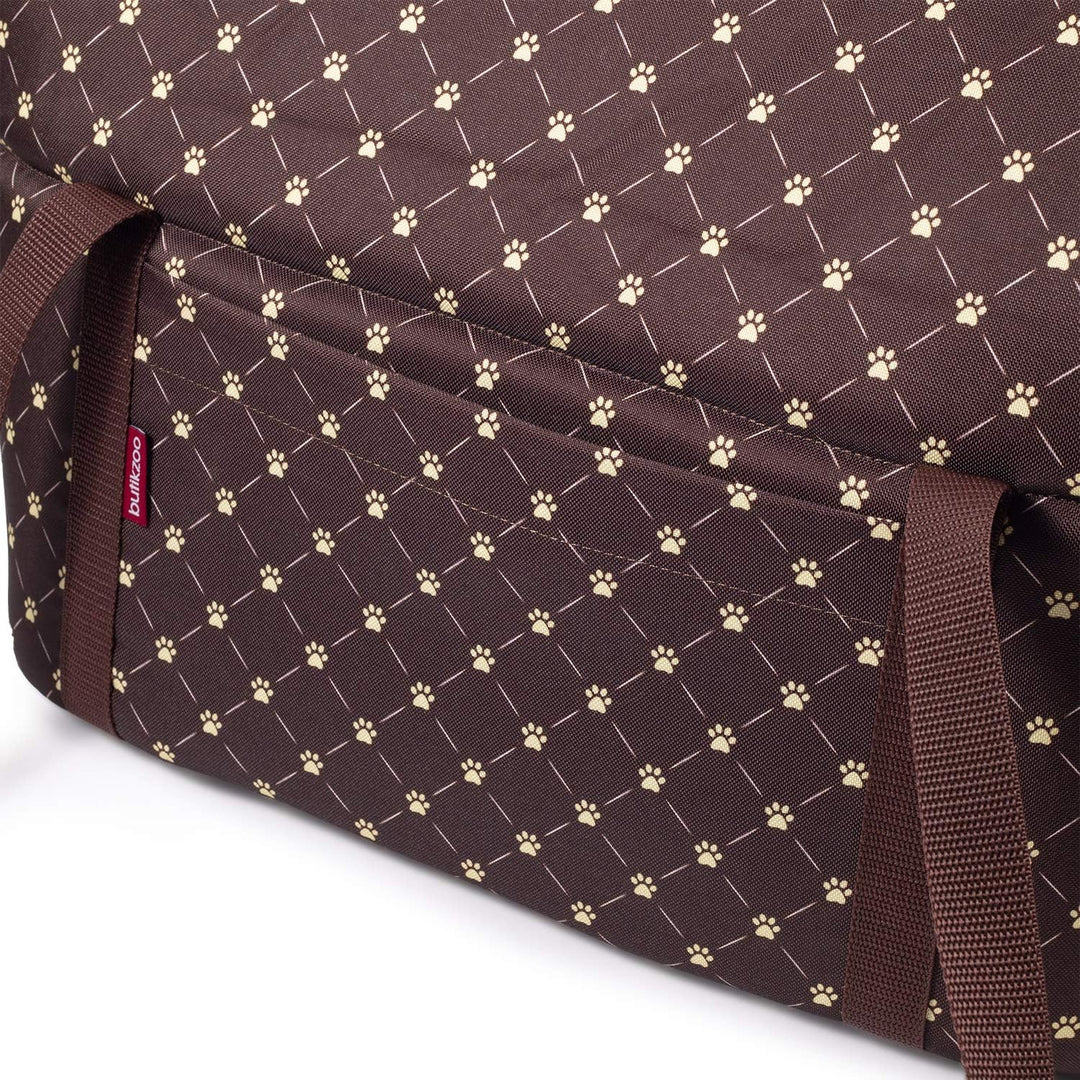 Hundetasche - Braun/Muster: Pfoten, L bis 15 kg - Tragetasche für kleinen und mittleren Hund, Welpen