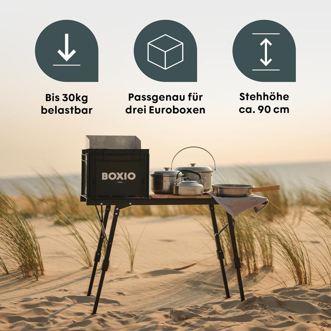 BOXIO - Table: Klappbarer Campingtisch 88x40 wetterfest stabil &amp; faltbar höhenverstellbarer Outdoor