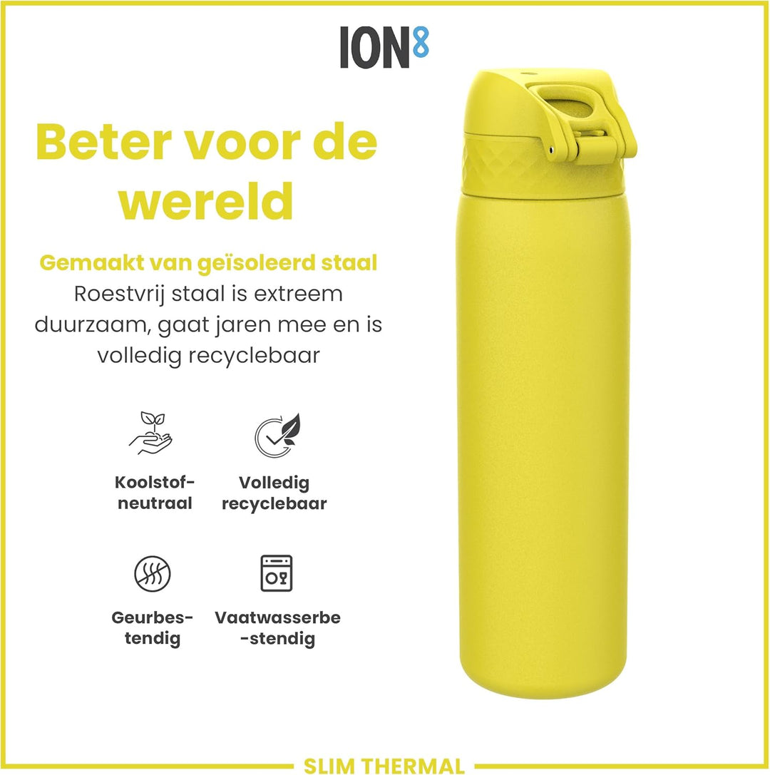 ION8 Vakuumisolierte Edelstahl-Trinkflasche, 500 ml, Auslaufsicher, Einhandöffnung, Sichere Verriege