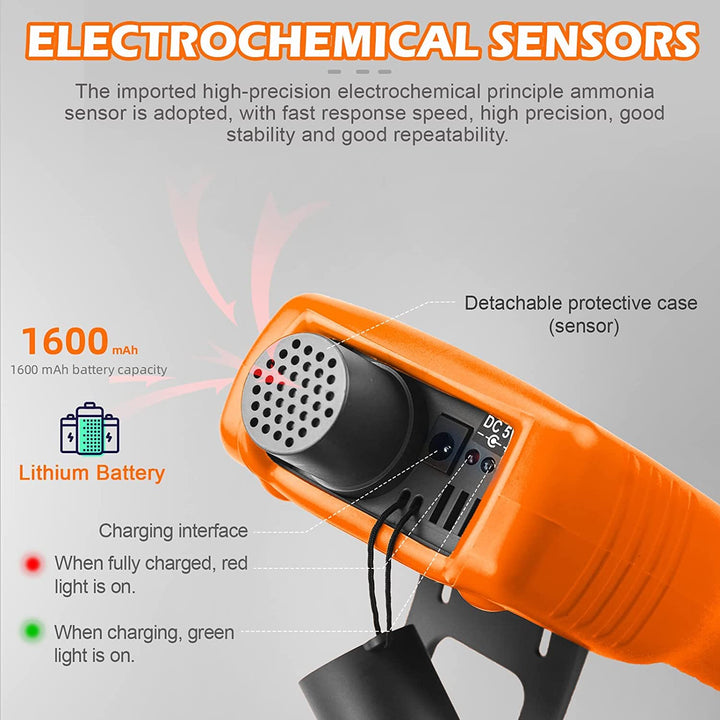 Ammoniakgasdetektor 0~100 PPM NH3-Monitor, Partikeldetektor Professionelles Messgerät mit Temperatur