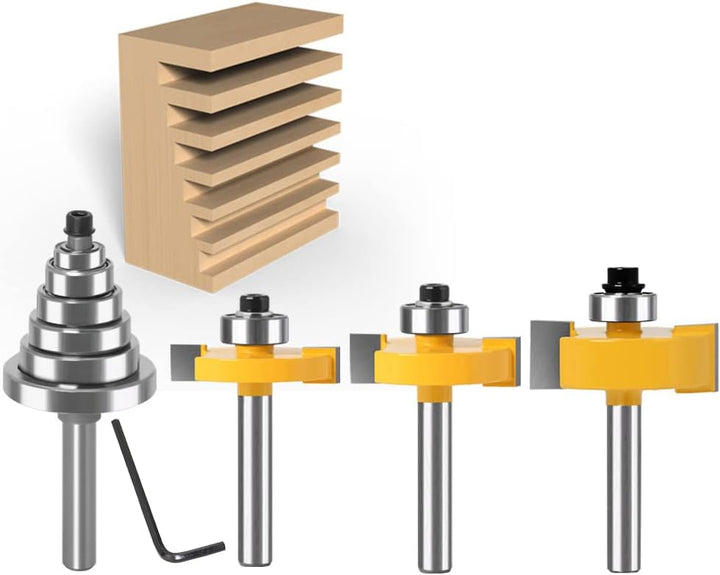WSOOX 4-tlg Nutfräser Set Falzfräser Bit Set, Schaft 1/4 Zoll, Falzfräser mit 6 Kugellagersatz (1/8"
