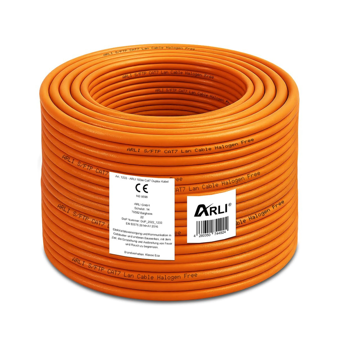 ARLI CAT 7 Verlegekabel duplex 100m Netzwerkkabel CAT.7 twin LAN Halogenfrei Installationskabel SFTP