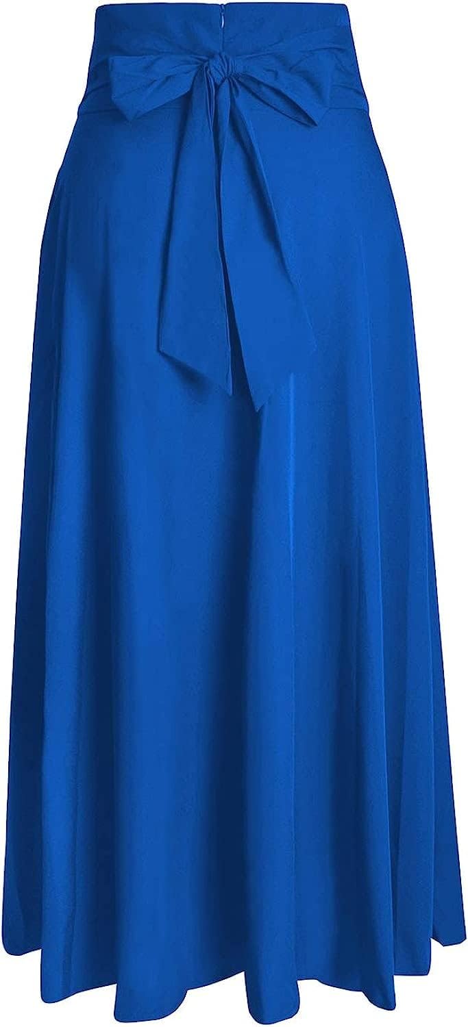 Damen High Waist Maxirock Taschen mit Seitenschlitz Langer A-Linie Rock XL 0 Hellblau, XL 0 Hellblau