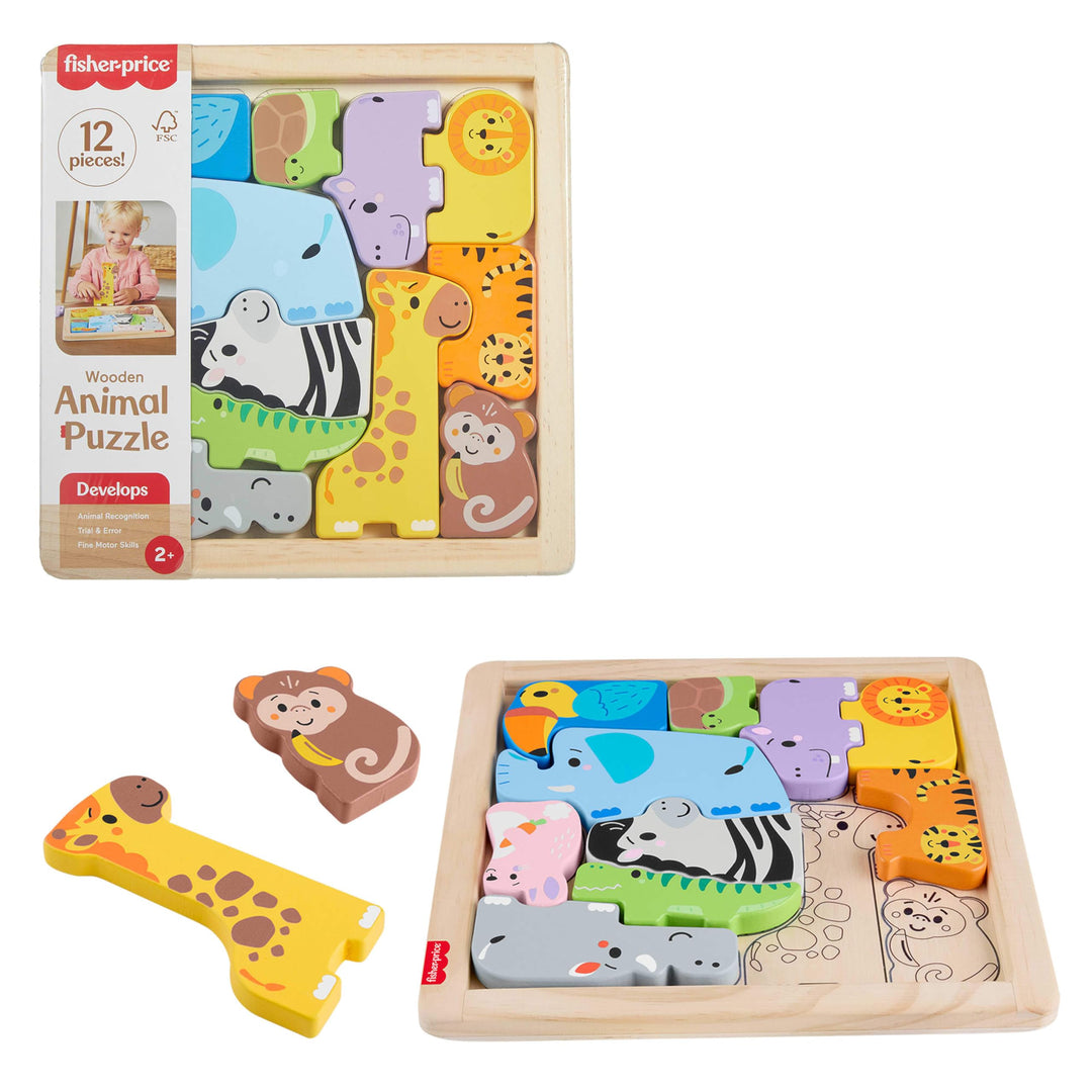 Fisher-Price 2-in-1-Tierwelt aus Holz, Aktivität zum Sortieren von Formen für Kindergartenkinder ab
