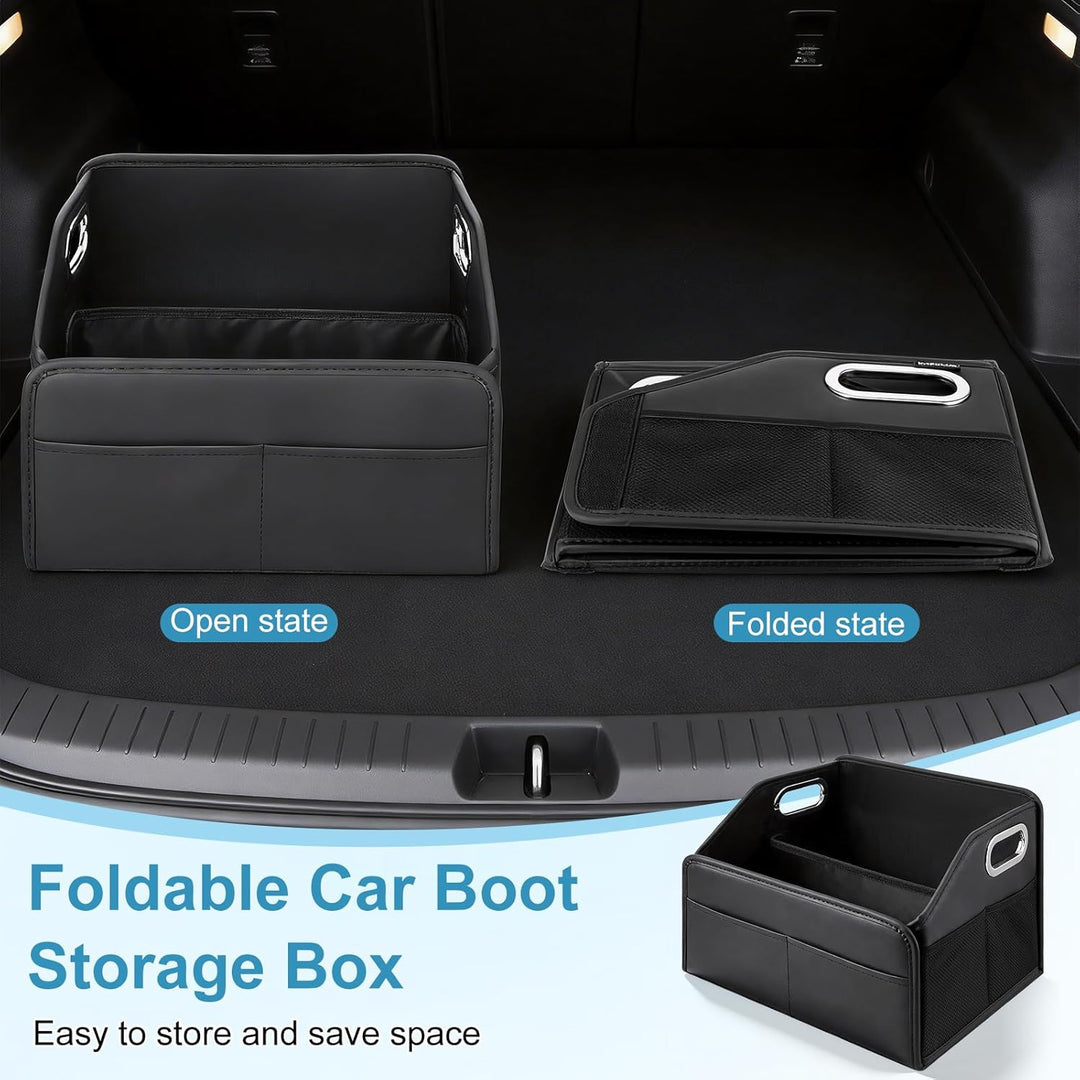 Kofferraum Organizer, Faltbar Auto Organizer mit Metallgriffen, Leder Kofferraumtasche mit Abnehmbar