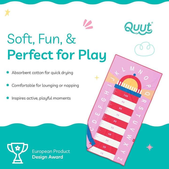 Quut – Strand-/Poolhandtuch für Kinder mit Spiel – Ultraschnell trocknende Mikrofaser, sandfrei – ko