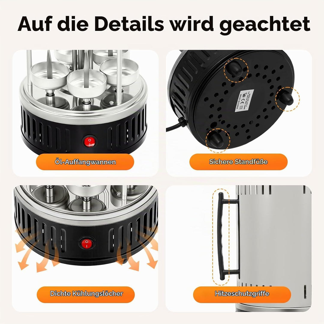 Vertikaler Elektrogrill, Vertikaler Rotisserie-Grill, Elektrische Drehgrillmaschine,mit 5 Schaschlik