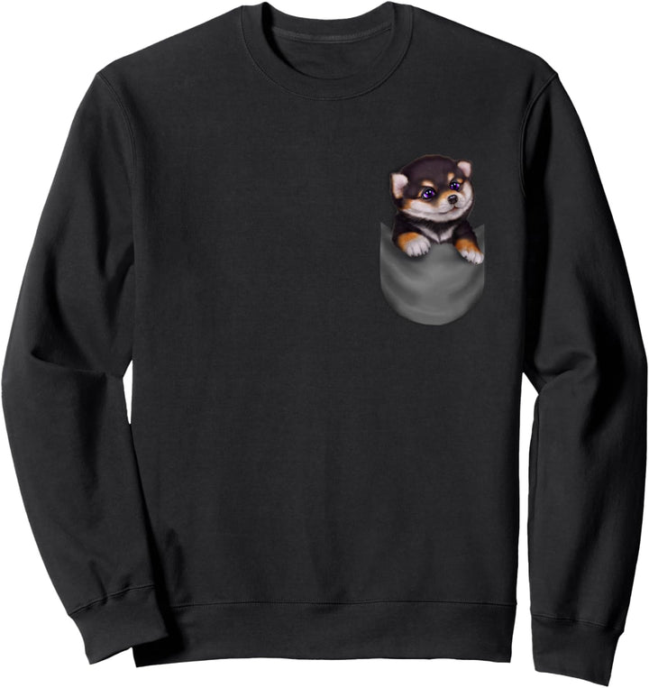 Schwarzer Shiba-Hund in der Tasche Sweatshirt