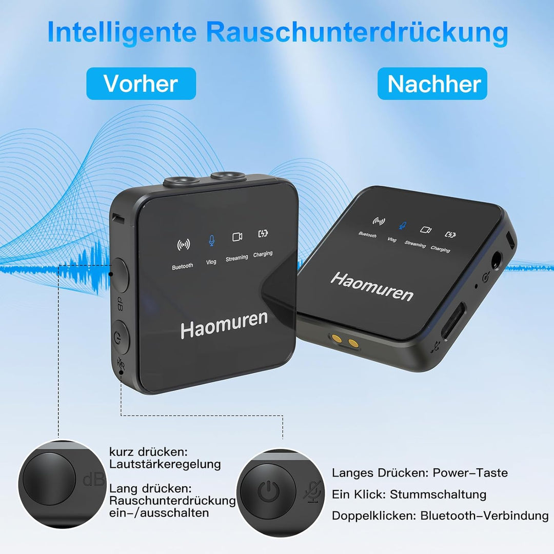 Kabelloses Lavalier-Mikrofon 2er-Pack, kabelloses Mikrofon, kompatibel mit *Phone/Android/Kamera/PC/