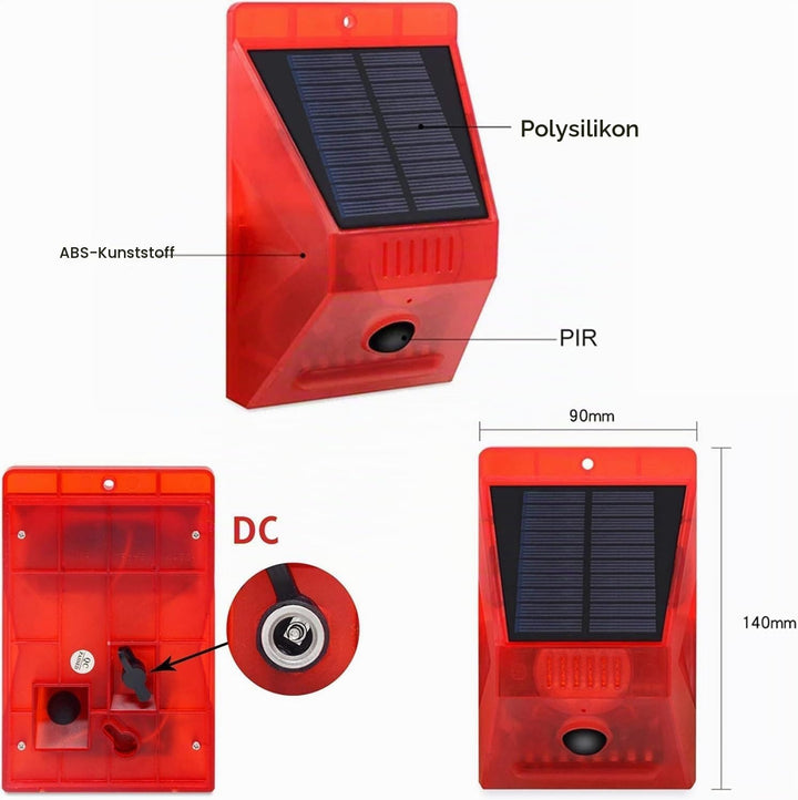 Solar Alarmanlage Blitz Hell mit Fernbedienung Bewegungsmelder Draussen Alarm Hell 129db Ton Sicherh