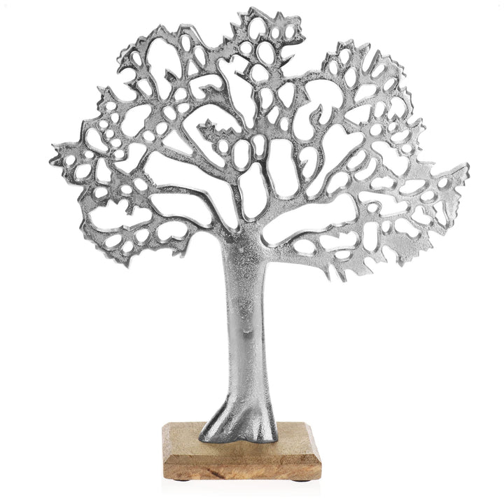 com-four® Deko-Aufsteller Baum XL - Metall-Baum auf Holzsockel - Deko-Baum aus Metall zum Hinstellen