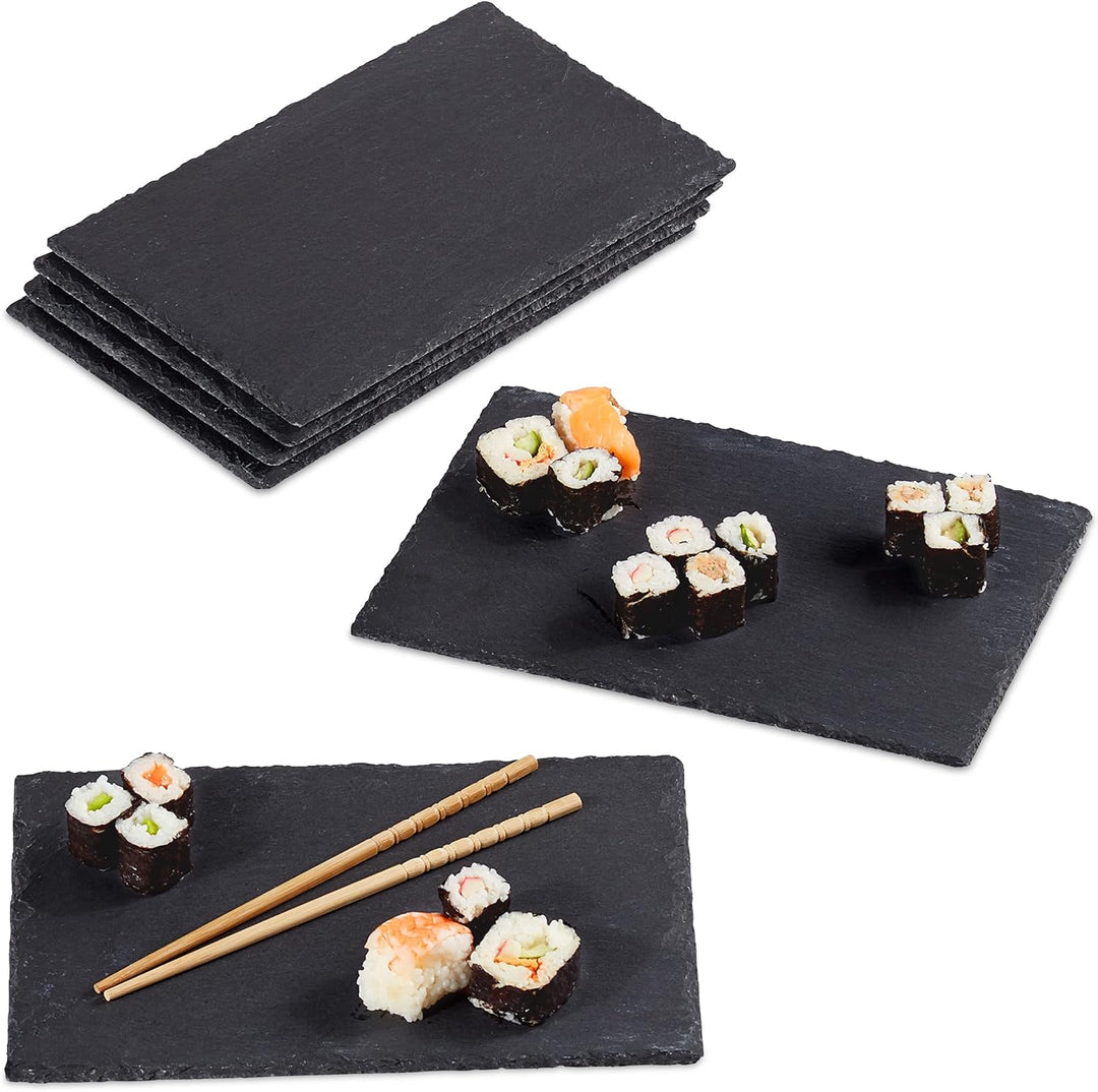 Relaxdays, 30x20 cm, anthrazit Schieferplatte im 6er Set, grosse Servierplatten aus Schiefer, zum Se