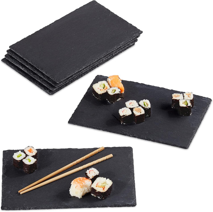Relaxdays, 30x20 cm, anthrazit Schieferplatte im 6er Set, grosse Servierplatten aus Schiefer, zum Se