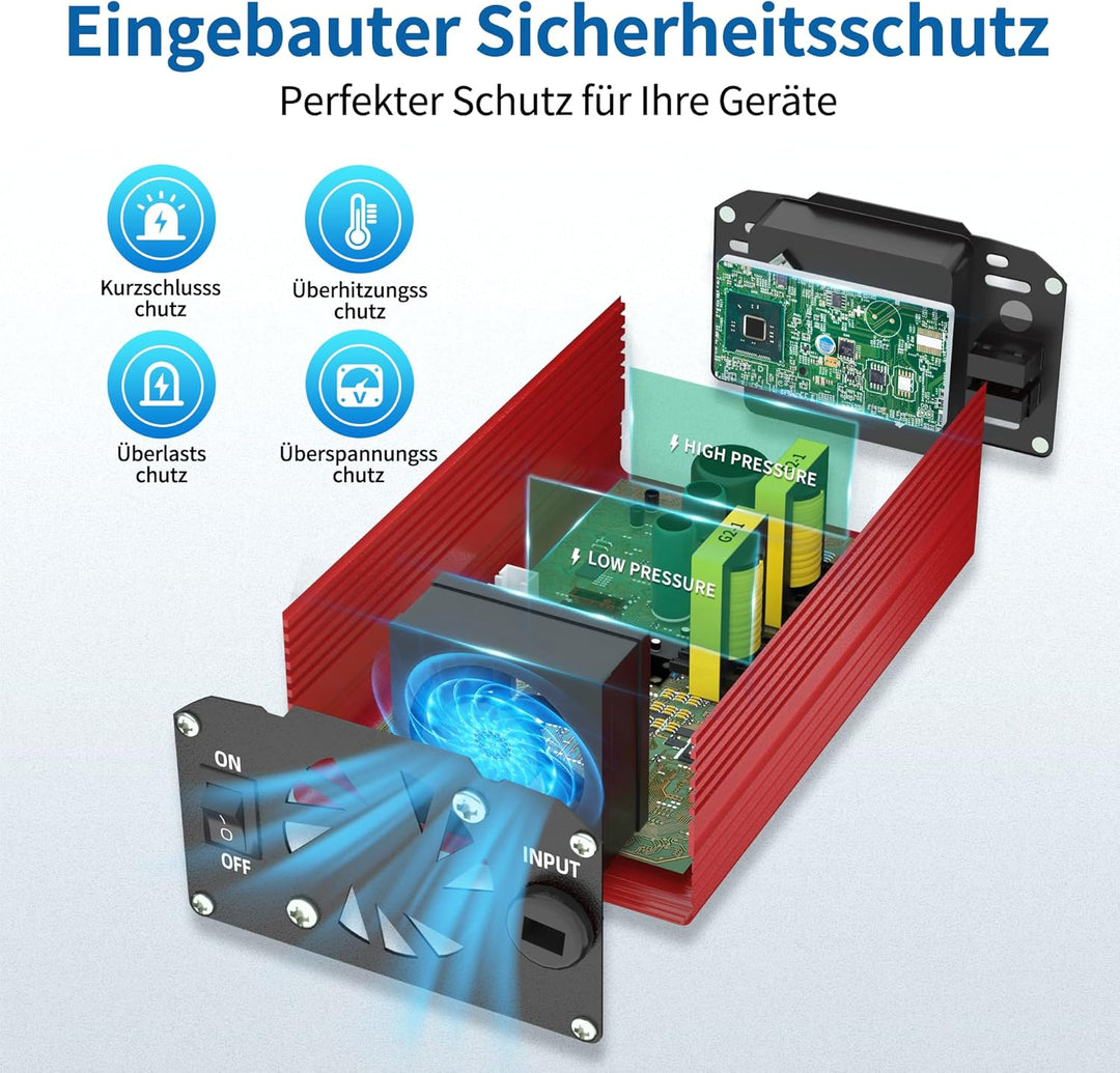 BGFOX 300W Spannungswandler DC 12V auf 230V AC Wechselrichter Modifizierte Sinus Stromumwandler mit
