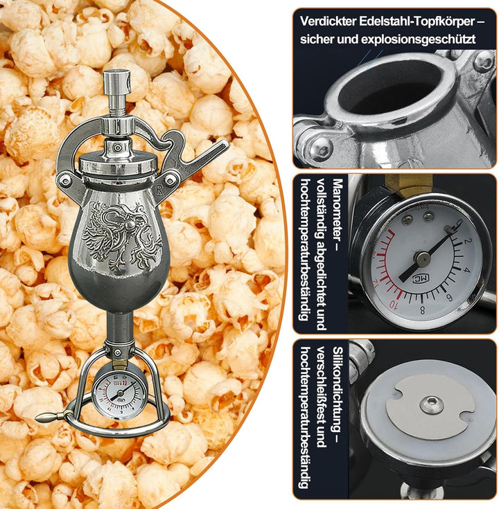 400ml Hochdruck Popcornmaschine, Edelstahl Chinesische Popcorn-Maker, Mini-Hand-Popcorn-Kanone für F