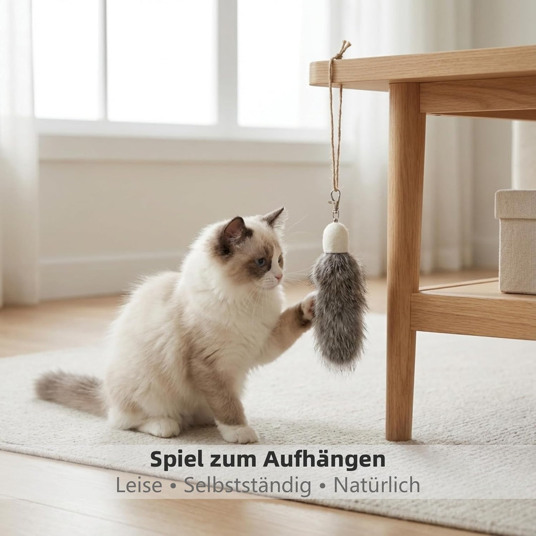 2er Set Katzenspielzeug Ersatzkopf aus echtem Kaninchenfell – Handgefertigter Katzenanhänger für Kat