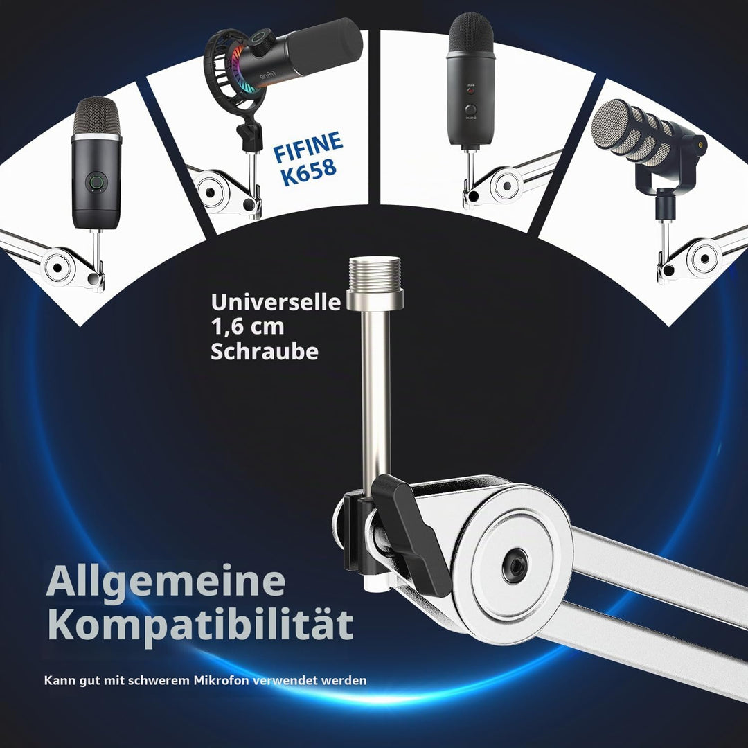 FIFINE Mikrofon Arm, Einstellbarer Mikrofon Ständer, 3/8" bis 5/8" Adapter, Mikrofonclip, DREI Kabel