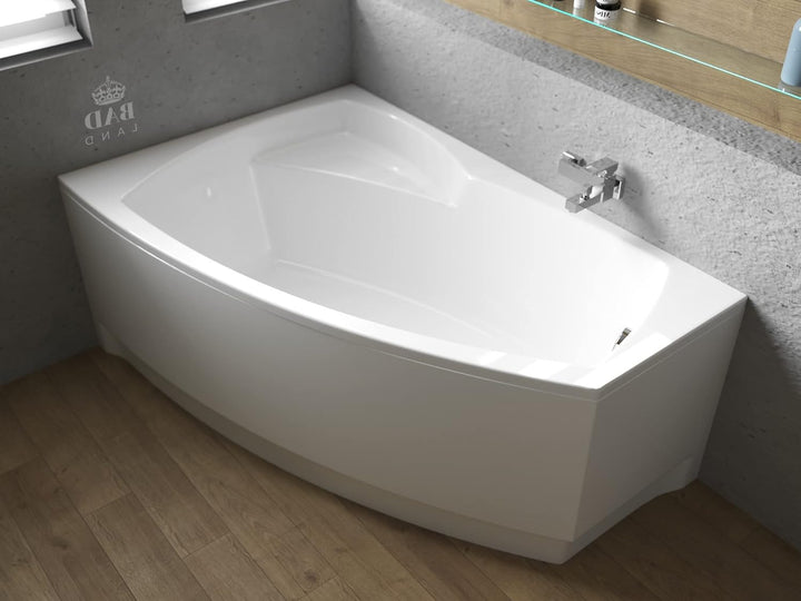 BADLAND Badewanne Original Weiss Acryl Wanne Eckbadewanne FRIDA 150x90 Links KOMPLETTSET SET mit Wei