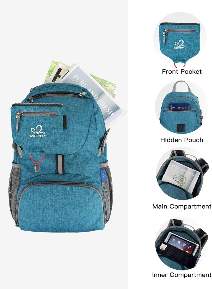 WATERFLY Ultraleicht Faltbar Klein Rucksack: 20L Leicht Packable Wanderrucksack Tagesrucksack Trekki