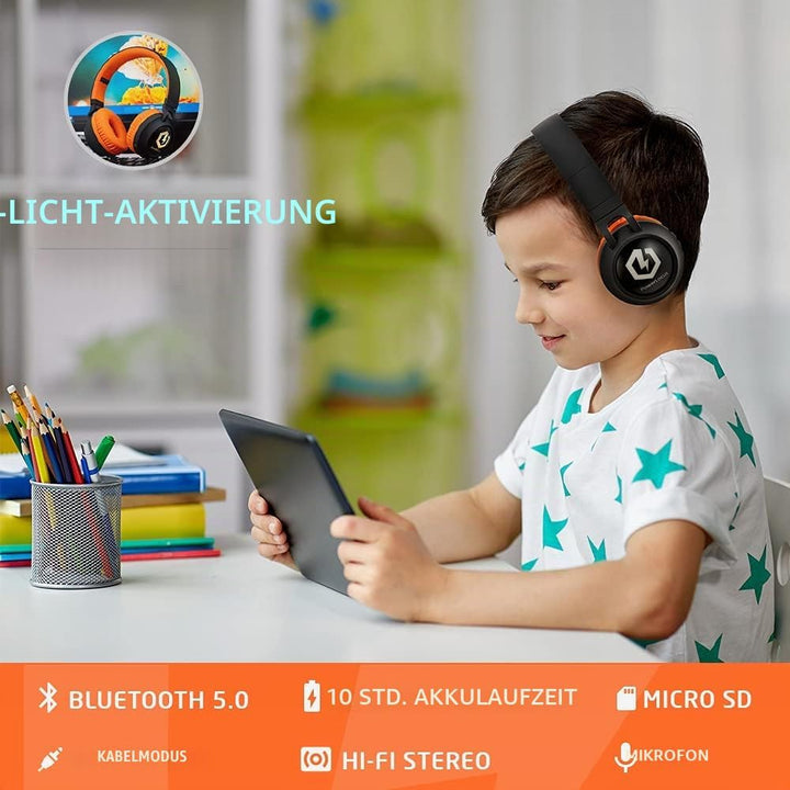 PowerLocus Kinderkopfhörer Bluetooth, Kinder Kopfhörer Over-Ear mit 85db Lautstärkebegrenzung LED-li