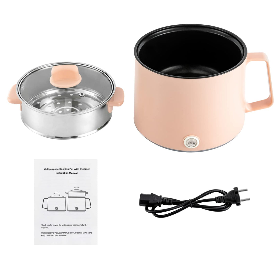 WEIGR Kochtopf Elektrischer, 600W Hot Pot Ramen Cooker, Antihaft Cooking Pot mit Dämpfkorb, tragbare