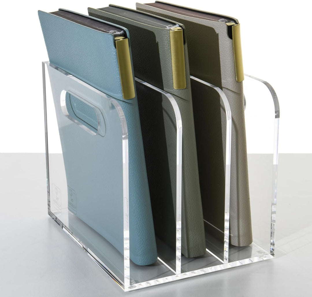 Acryl Stehsammler B5, Zeitschriftenhalter aus Acryl, Aktenmagazinhalter mit 3 Fächer, Schreibtisch-O