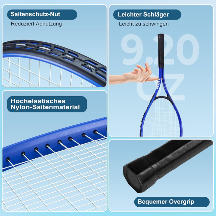 HIRALIY Tennisschläger-Set für Erwachsene, 68,6 cm, vorbespannte Tennisschläger für 2 Spieler, 2 Ove