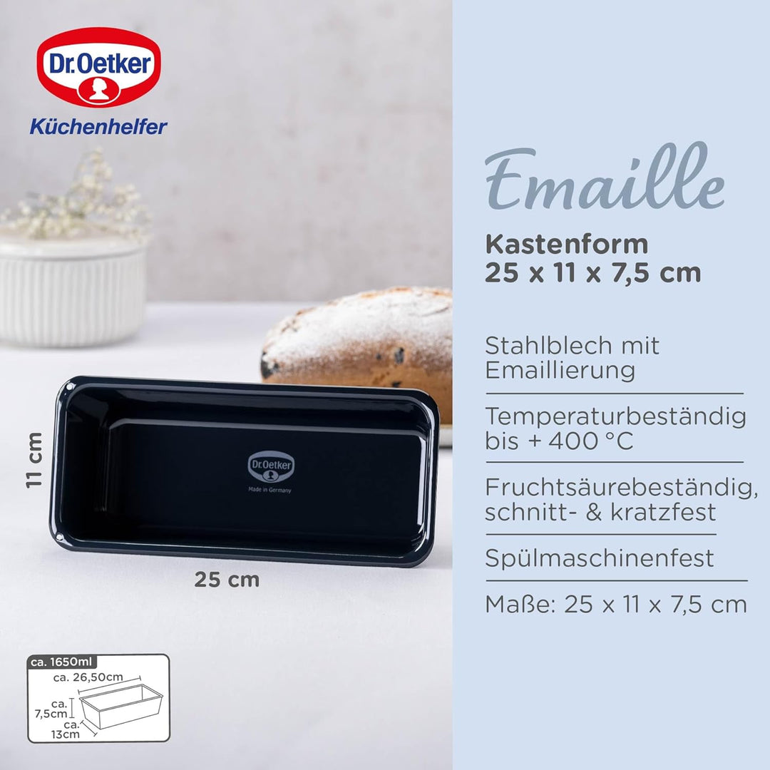 Dr. Oetker Kastenform 25 cm Back-Liebe Emaille – Schnitt- & kratzfeste Backform mit Emaille & Antiha