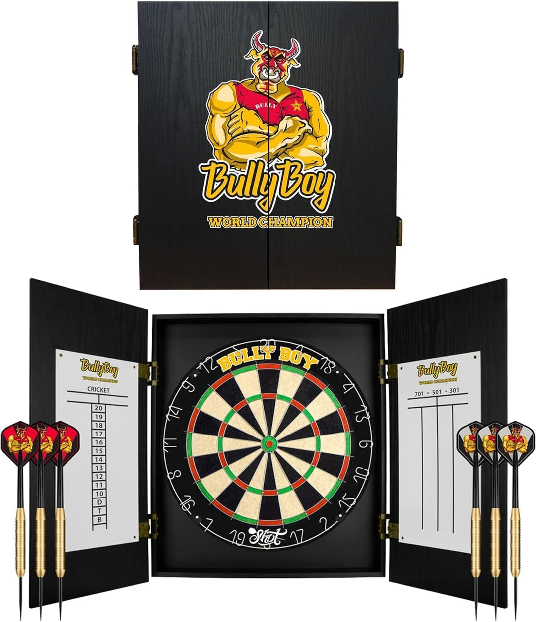 Shot Dart Michael Smith Bully Boy Cabinet Set Dartscheibe Sisal Dartboard Holzschrank mit 6 Dartpfei