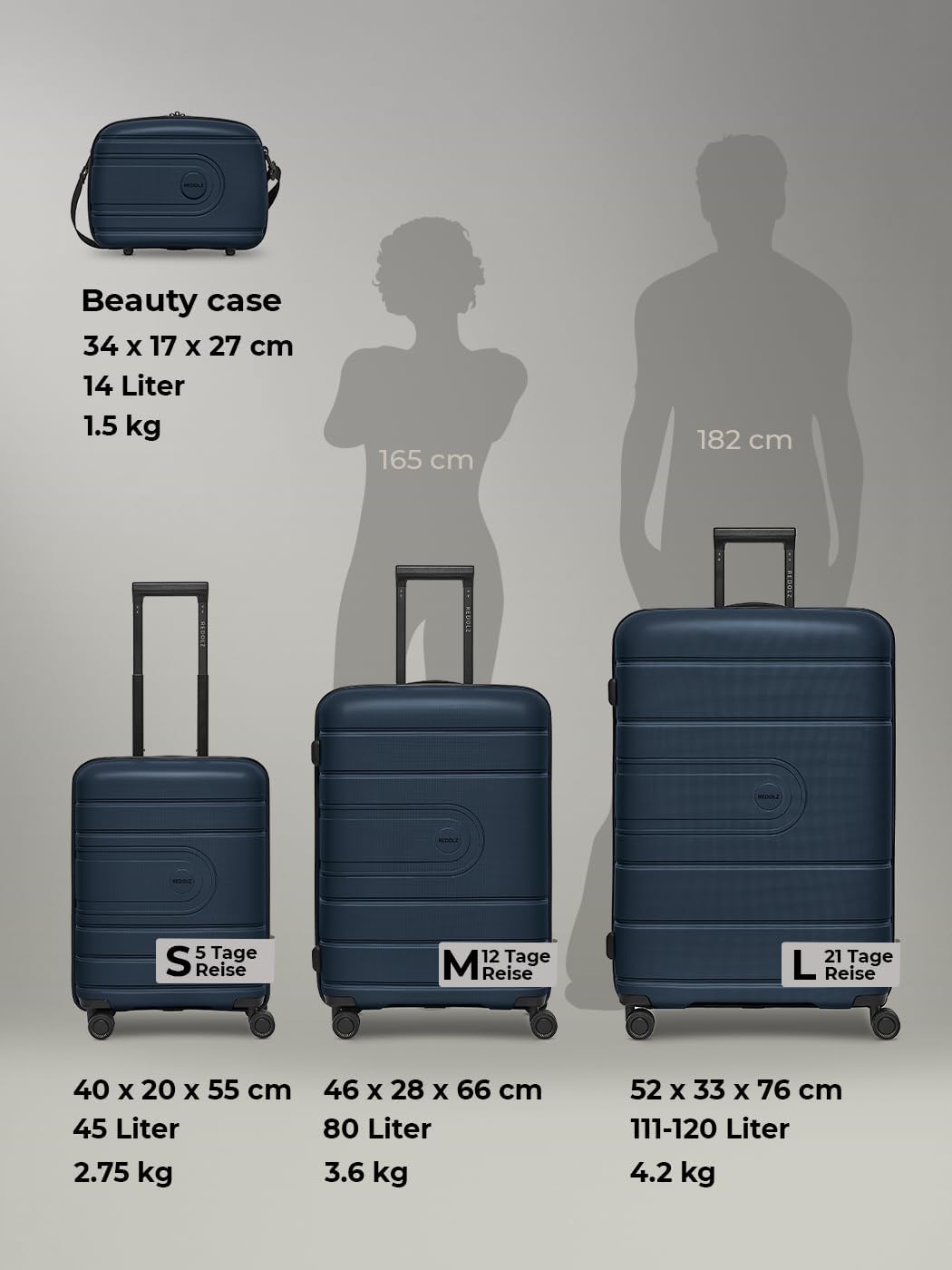 REDOLZ Hartschalen Check-in Koffer | Grosser XL Trolley 51 x 32 x 76 cm mit Dehnfalte aus hochwertig