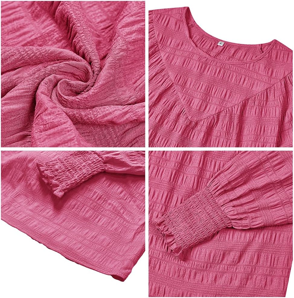 ANCAPELION Damen Elegant Bluse Weiss Chiffon Bishop Langarm Rundhals Tunika Tops Casual Lose Einfarb