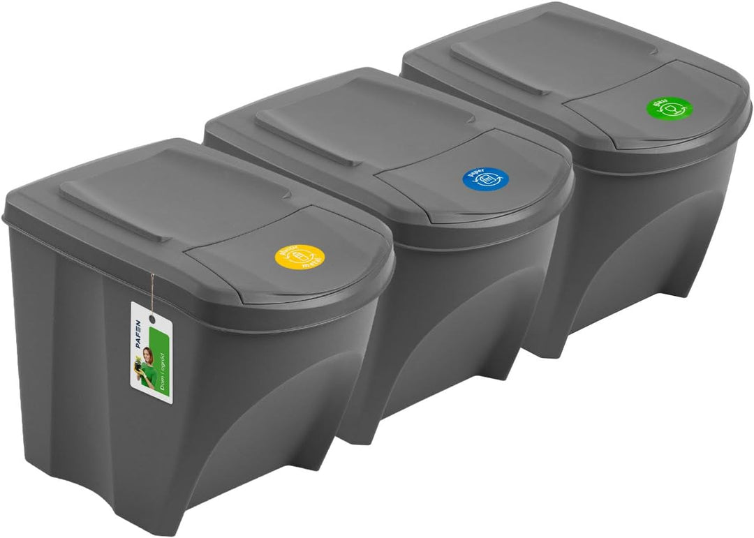 Mülleimer SET Mülltrennsystem 4x25L – Abfalleimer Set mit Deckel und farbigen Aufklebern Recycling B