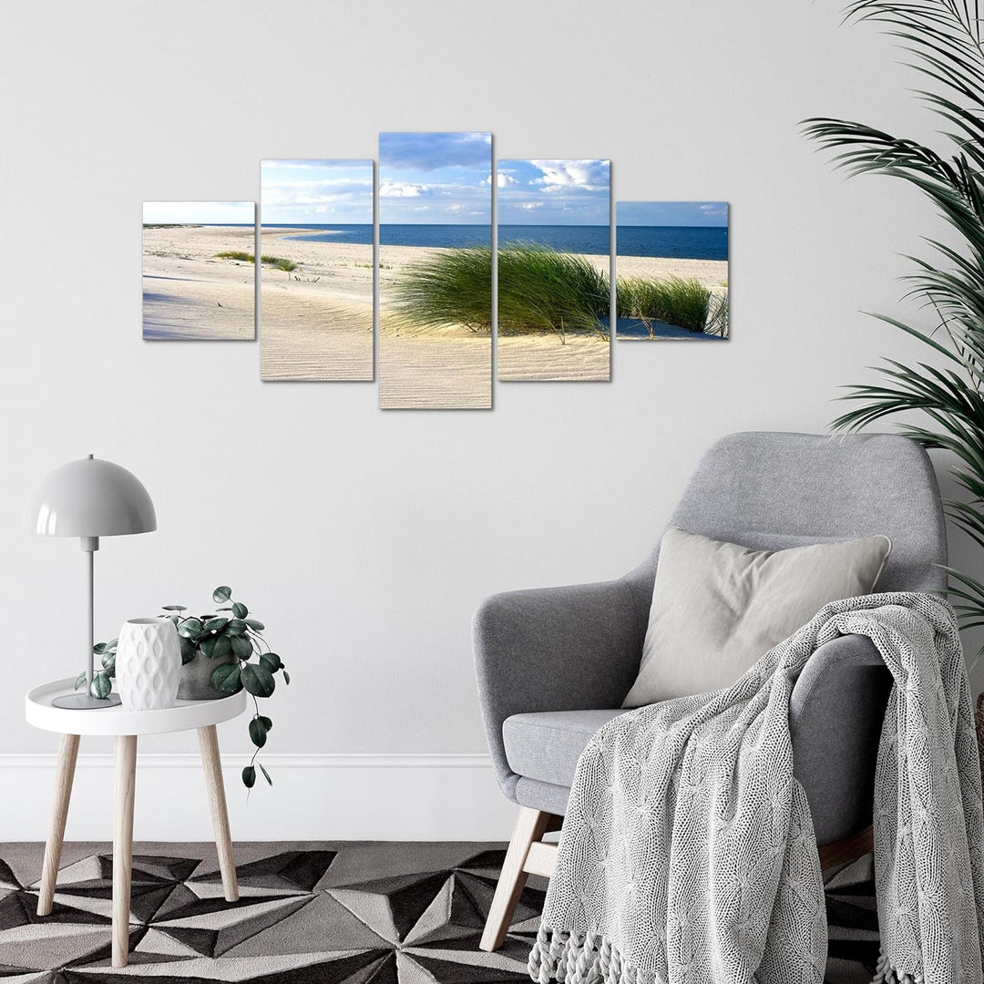 Runa Art Wandbilder Strand Meer 5 Teilig Bild auf Vlies Leinwand Deko Schlafzimmer Wohnzimmer Panora