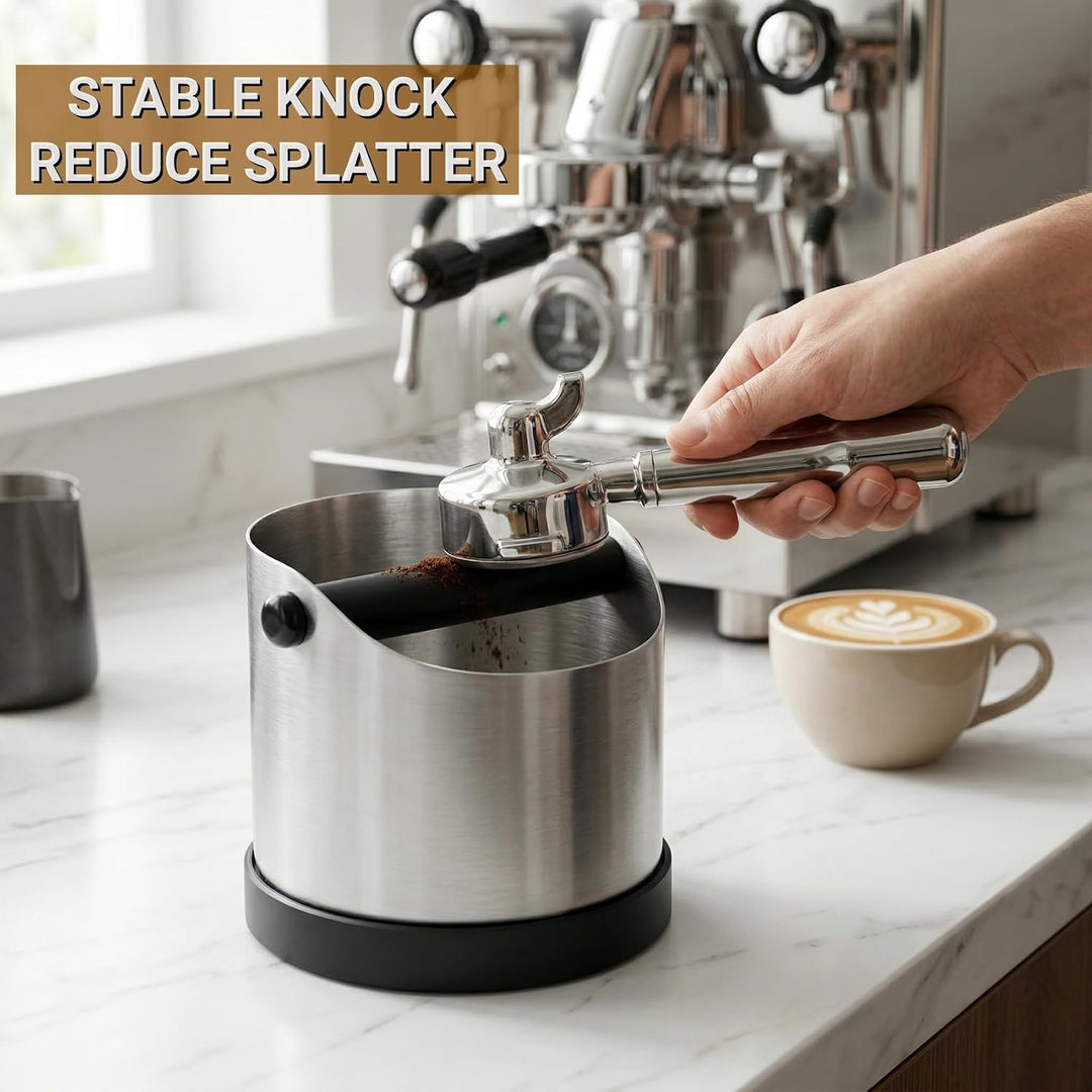Abklopfbehälter für Siebträger, 1400ml Grosse Edelstahl Espresso Kaffee Knock Box, Abklopfschale Kno