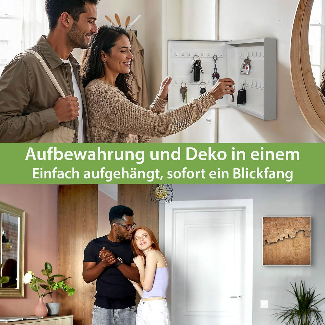 banjado® Grosser Schlüsselkasten Glas/Schlüsselbox 30cm x 30cm mit 50 Haken - Motiv Holz/Schlüsselka