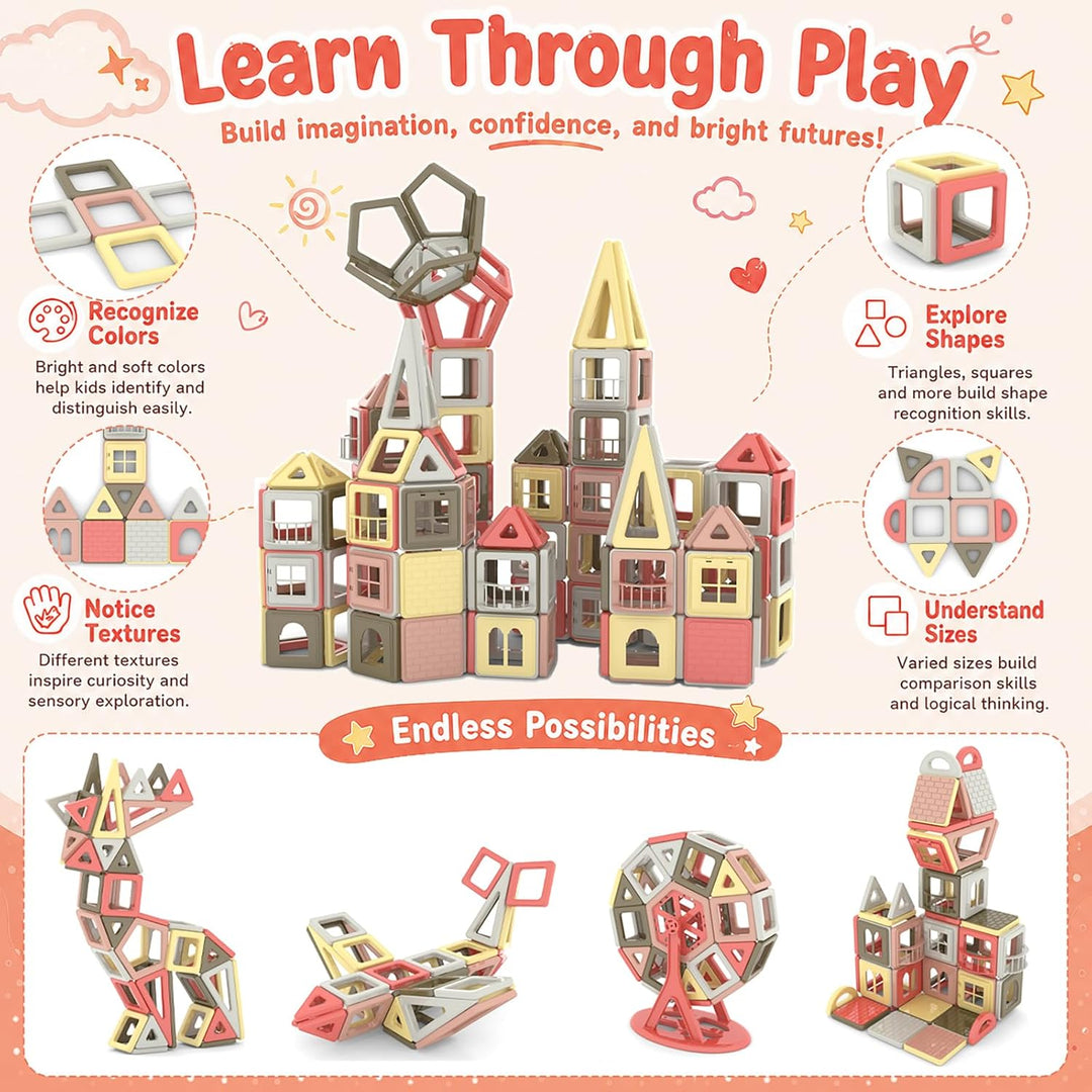 AOMIKS 151 STÜCKE Set Magnetische Bausteine Fliesen für Kinder Lernen & Lernen STEM Mini Bauspielzeu