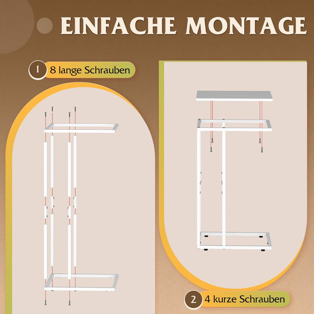 WLIVE Kleiner Beistelltisch, C Form Schmaler Sofatisch，Gestell aus Metall Laptop Kaffeetisch，Couch S