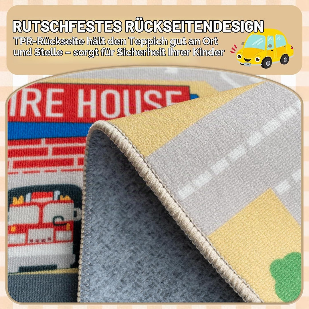 Capslpad Kinder Teppich Spielteppich für Kinder Stadt 150x200cm Rutschfest Kinderteppich Spielmatte