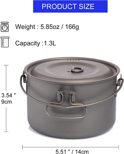 widesea Campinggeschirr Titan Kochgeschirr Set Tourismus Kessel Outdoor Kochen Topf Picknick Küche W