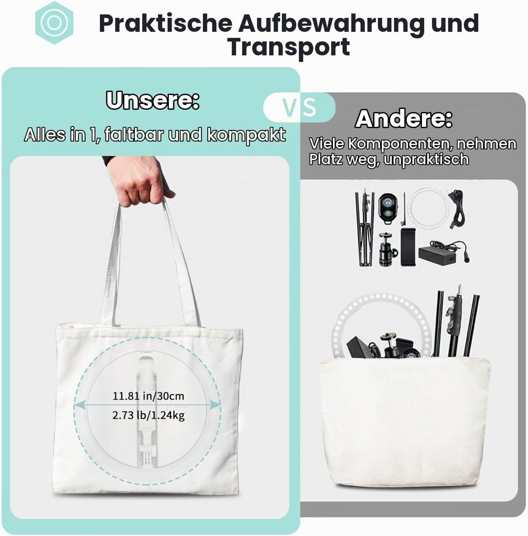TARION Ringlicht mit Stativ LED Ringleuchte: Tisch Ring Light 11,8 Zoll Ringlampe Lichtring Faltbare