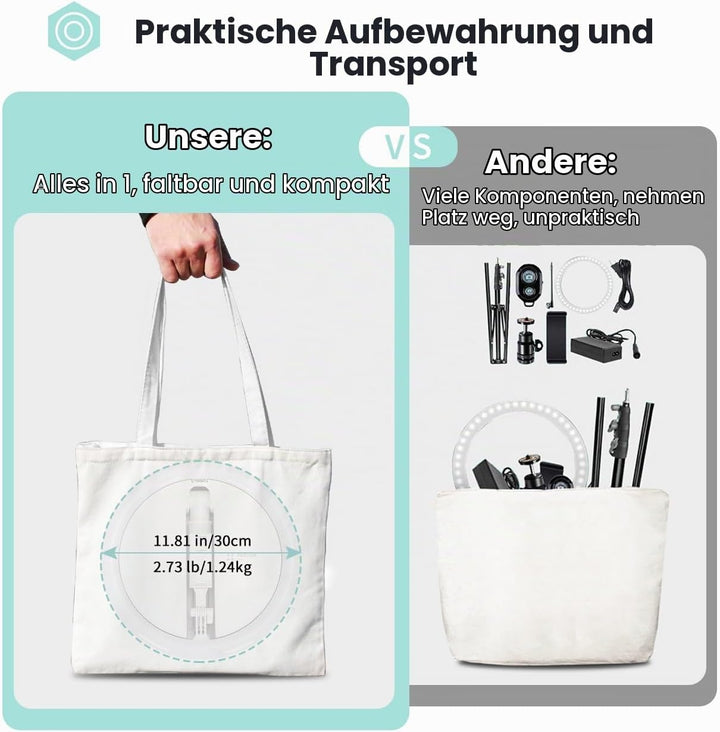 TARION Ringlicht mit Stativ LED Ringleuchte: Tisch Ring Light 11,8 Zoll Ringlampe Lichtring Faltbare