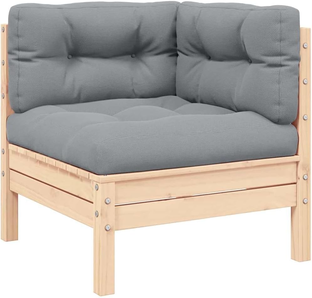 vidaXL Garten Ecksofa, Modular Gartenmöbel mit Grauen Kissen, Sofa Lounge Sessel für Garten Terrasse