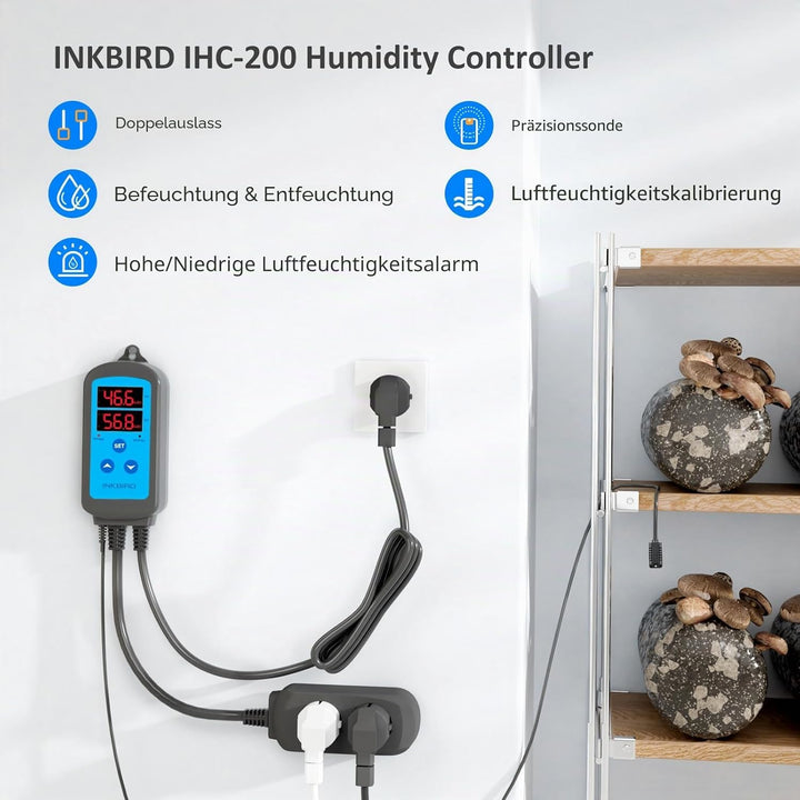 Inkbird IHC-200 Feuchtigkeitsregler 220V Play und Plug Hygrostat,Luftbefeuchter Luftentfeuchter für